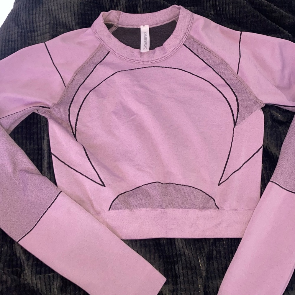 Kimberly C NWOT pink w black Trim Athletic Stretch Crop Workout Pullover